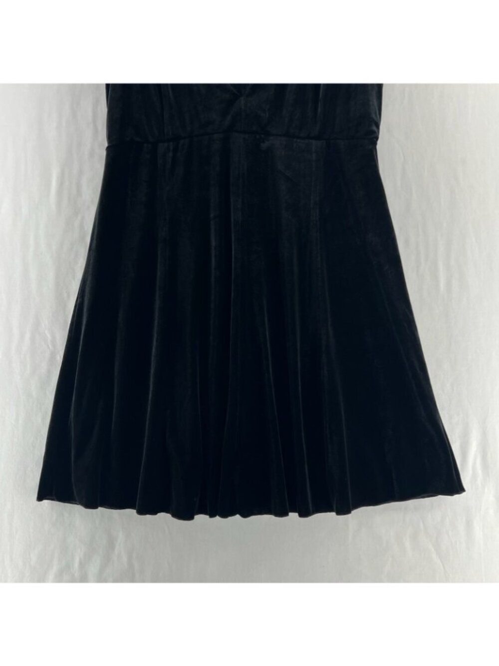 Zara Basic Velvet Lace Mini Dress Womens M Skater Fit Flare Flutter Sleeve Black - Picture 10 of 15